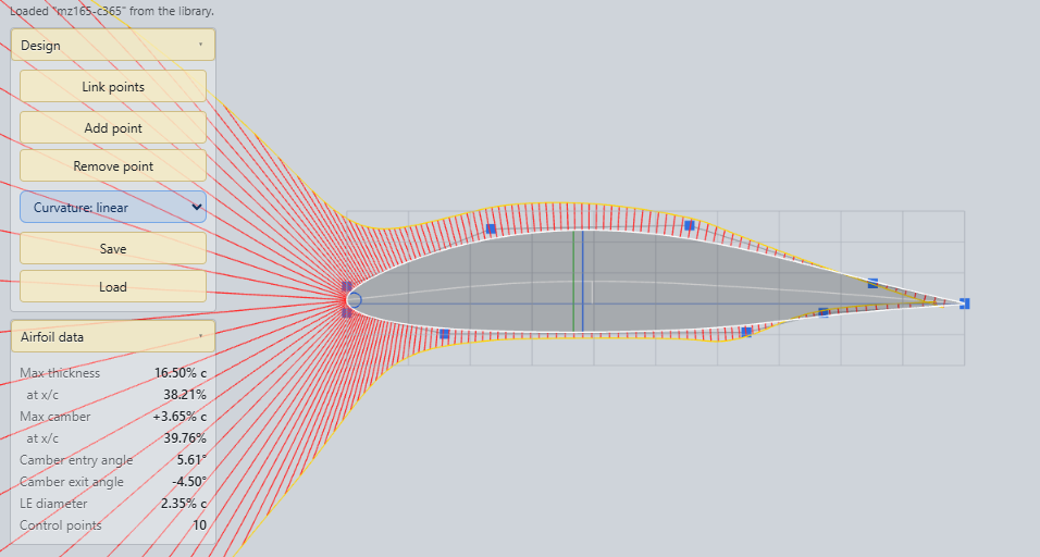 NURBS airfoil designer with curvature comb