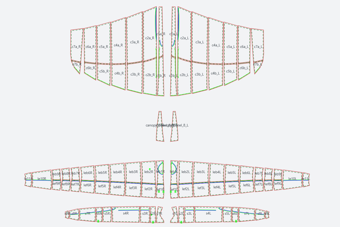 Unrolled panels with seam allowances and marks